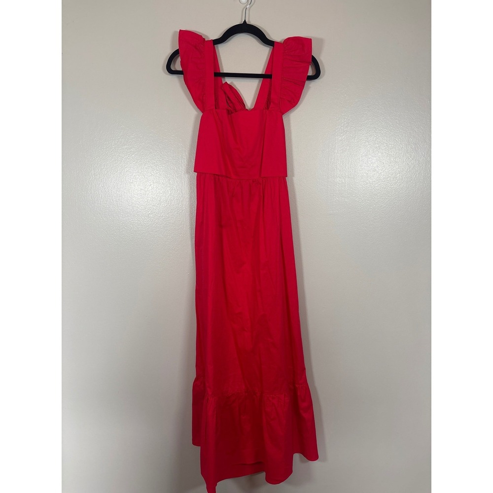 Buddy Love Beverly Red‎ Ruffle Flutter Sleeve Tie Back Maxi Dress Medium CG5131